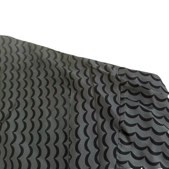 ASCENO 100% Silk Button Up Long Shirt Dress Long Sleeve Sz XS Agave Wave Printed - Picture 9 of 12